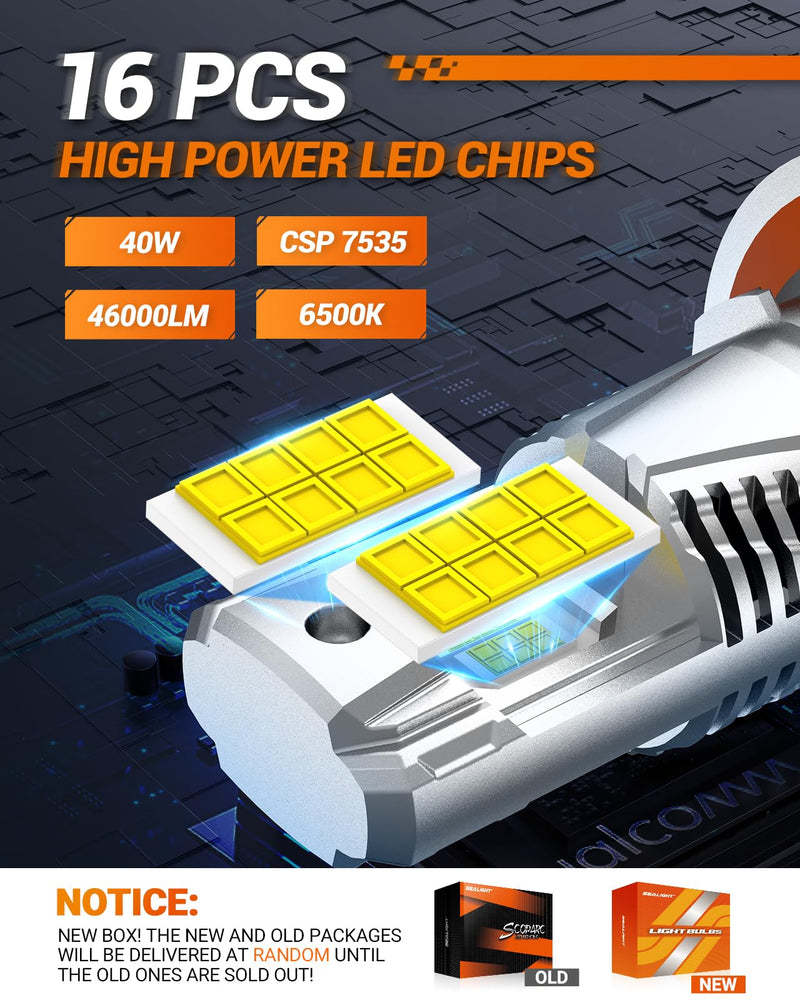 SEALIGHT H13/9008 LED Head Light Bulb, 800% 46000LM Brighter than Halogen, 1:1 Real Size 9008 Light, 6500K Cool White with Fan, Pack of 2