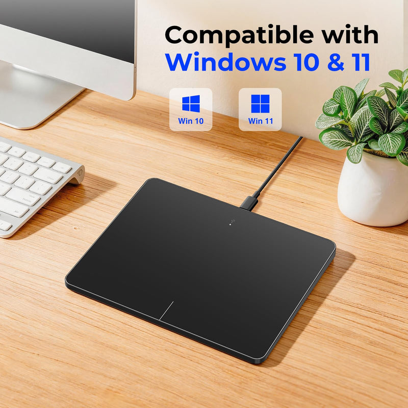 Wired Trackpad for Windows 10/11 – High-Precision Multi-Touch Portable Touchpad Mouse with Multi-Gesture, Ultra-Slim Aluminum Design, Compatibility for PC, Laptop, and Desktop Computers (dark) dark