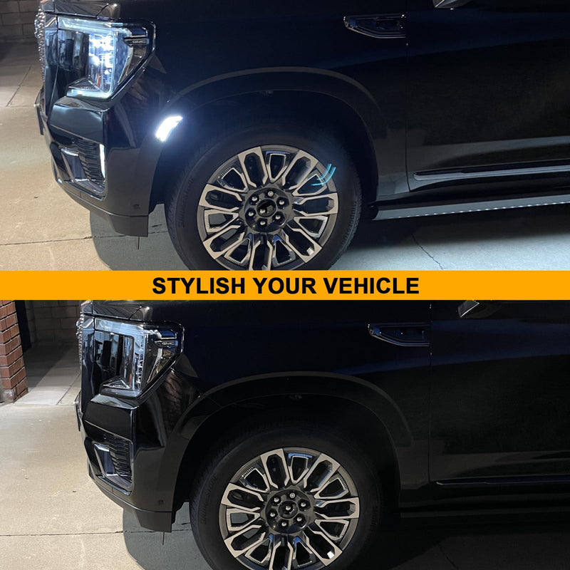 Smoked Lens LED Side Marker Lamp Compatible with 2021-2024 Yukon/Yukon Denali/Yukon XL/Tahoe/Escalade/Suburban/Escalade ESV Driver Passenger Sidemarkers Lamp White Front Turn Singal Lights Smoked Lens+White Light