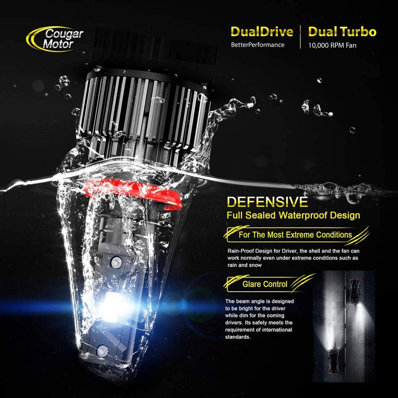 Cougar Motor H11 Bulbs, H8 H9 Light Bulb K16 Series 6000K White Plug and Play Fog Light IP67 Waterproof Driving Light Bulbs - Pack of 2 H11 (K16 Series)