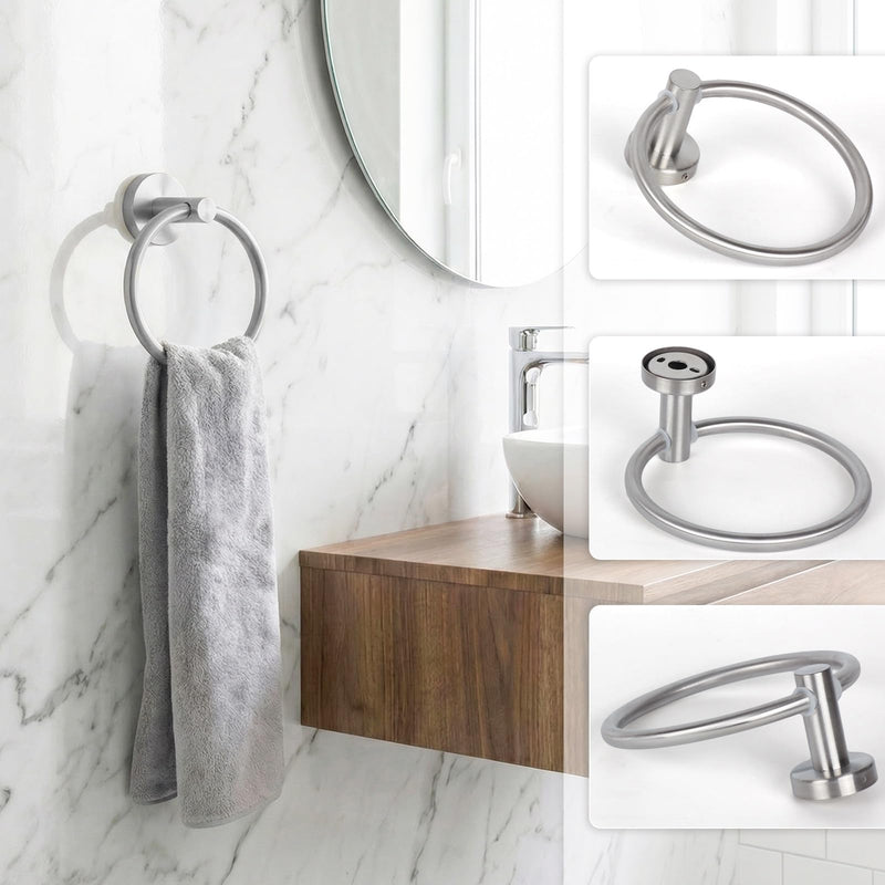 5-Piece Brushed Nickel Bathroom Hardware Set, SUS304 Stainless Steel Wall Mounted Bathroom Accessories, 24 Inch Towel Bar, Towel Ring, Toilet Paper Holder, 2 Hooks, Rustproof Modern Bathroom Fixtures