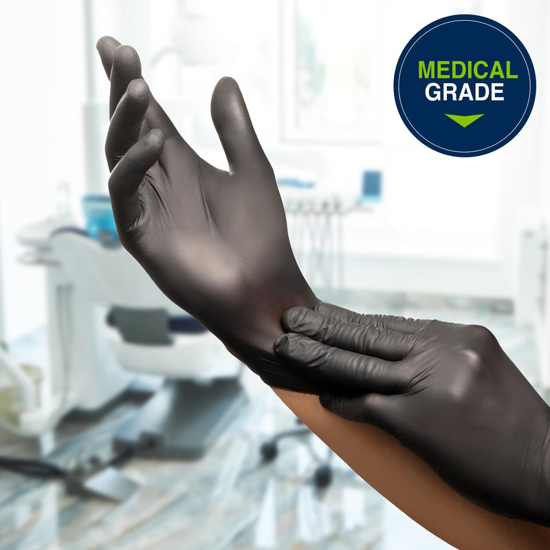 HALYARD Black-FIRE Nitrile Exam Gloves with Quick Check, 5.5 mil, 9.5 Inches, Black/Orange - Powder-Free Disposable Gloves Medium (Pack of 150)