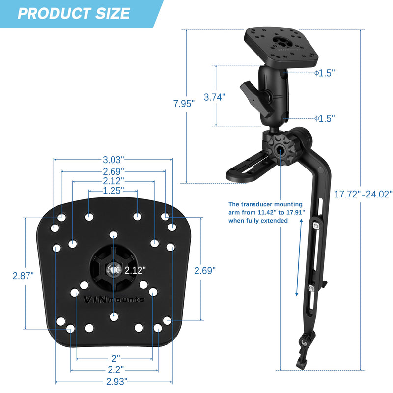 Kayak Fish Finder Mount with Transducer Mounting Arm, Compatible with Garmin Striker 4, Lowrance Fish Finders,with Kayak Track Mounting Plate-C-1