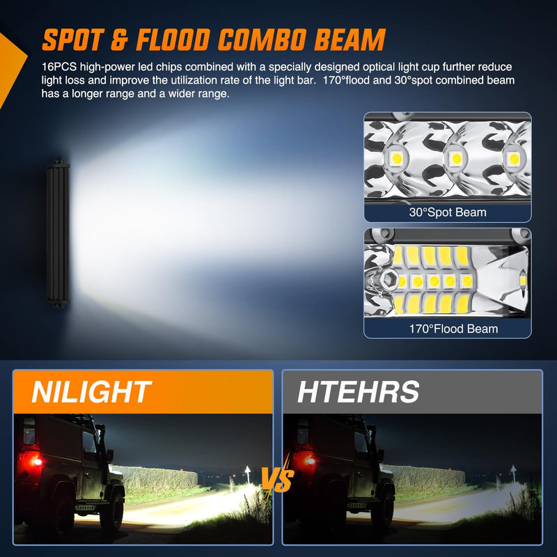 Nilight Slim LED Light Bar 2Pcs 7 Inch 16LED Single Row Spot Flood Combo Fog Driving Work Lighting Roof Bumper Lamp Offroad for 4x4 Trucks SUV ATV UTV White 7Inch 16LED 2Pcs