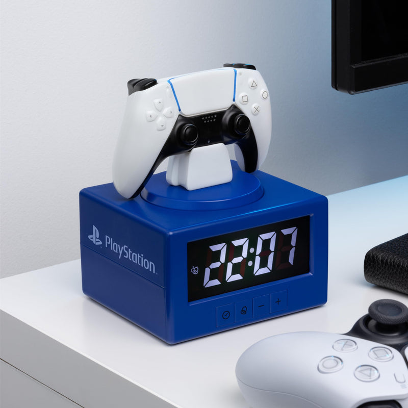 Paladone PlayStation DualSense Controller Alarm Clock with Night Light – Digital Gaming Clock for Kids, Teens, and Bedrooms – Official Licensed PlayStation Decor Small White, Blue