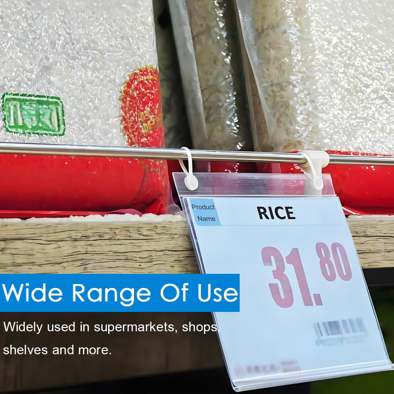Diteje 40 Pack Plastic Basket Label Holders,Price Sign Wire Shelf Labels Holder with Easy Clip Design Snap Lock Closure,with Paper Insert,3.94x1.57inch