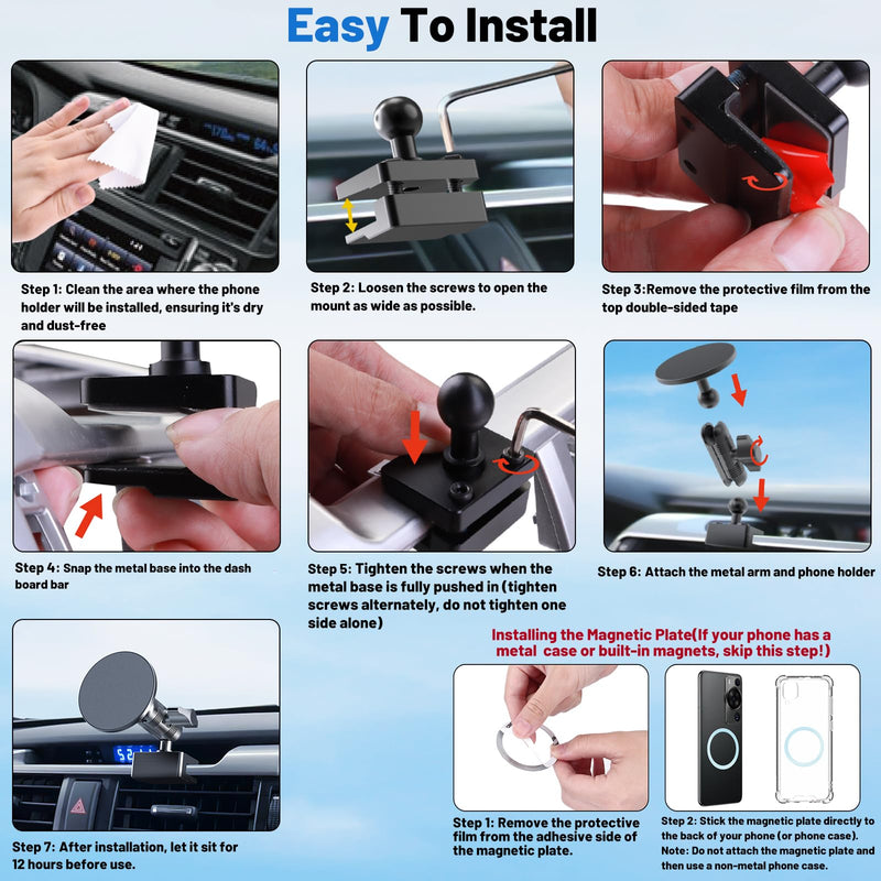 Metal Ultra Magnetic Phone Mount for Toyota 4Runner 2010-2024 | 5th Gen 4runner Accessories, Dash Cell Phone Holder, 360° Adjustable, One-Hand Operation, No Drilling, Fit for All Smartphone 2010-2024 (Magnetic)