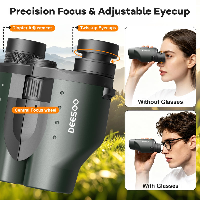 25x32 Compact Binoculars for Adults Kids - High Powered Lightweight Small Porro Binoculars with BAK4 Prism FMC Lens - Clear Vision for Bird Watching Cruise Ship Travel Hunting Sports (Green)