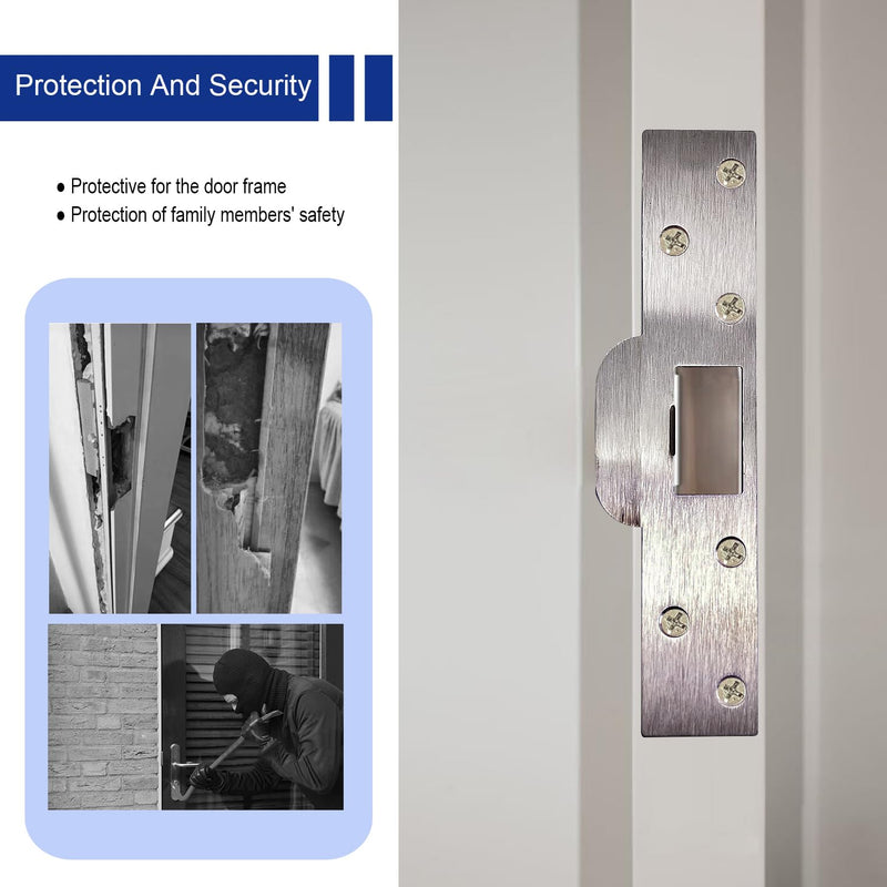U 9476 Security Latch Strike, Extra Long Door Strike Plate 7", Reinforced Enlarged Striker Plate with Large Hole, Fix Door Won't Latch in, Extended to Cover Worn Slot (Satin Nickel, 2 Pack) Satin Nickel