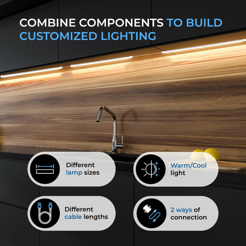 EShine Hand Wave Activated Under Cabinet LED Lighting Kit, Dimmable, 6-Pack 7 in - Touchless Dimming Control, White Under Counter Lights for Kitchen, Garage, Office, Desk - Warm White (3000K) Warm White (3000K) 6 pack