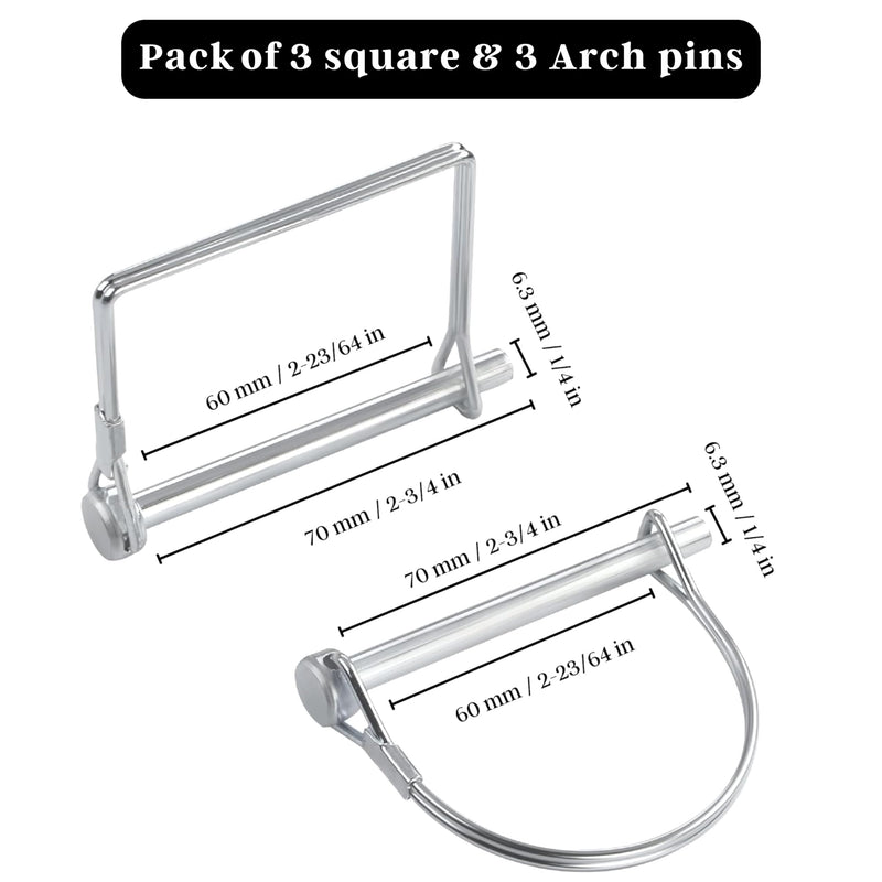 Pack of 06 Trailer Pins – 2-3/4" x 1/4" (L x W) – Featuring PTO Pins, Lock Pins, Trailer Hitch Pins, and Shaft Locking Coupler Pins for Farm Trailers, Towing, Lawn Equipment and Hitches 6