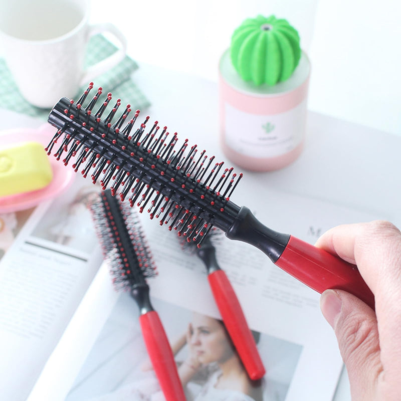 Professional Quiff Roller Round Hair with Red Rubber Grip Handle,Curly Hair Ideal round hair brush for men and Barbers