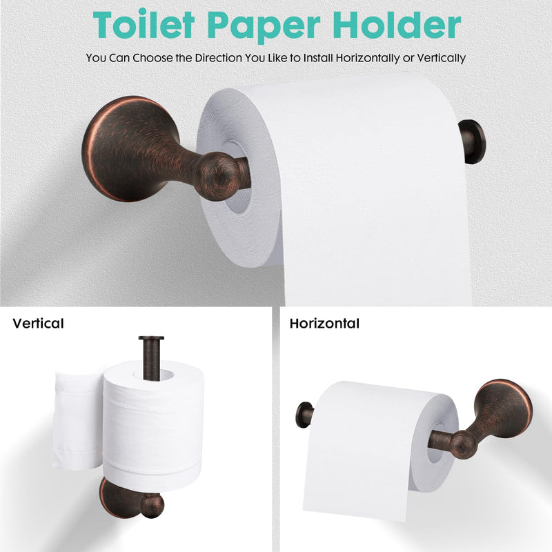 Oil Rubbed Bronze Toilet Paper Holder Antique Wall Mount,Towel Ring Bronze,Toilet Tissue Roll Holder and Hand Towel Holder Set for Bathroom, RV, Bathroom Hardware Accessories Set Bronze Oil Rubbed Bronze