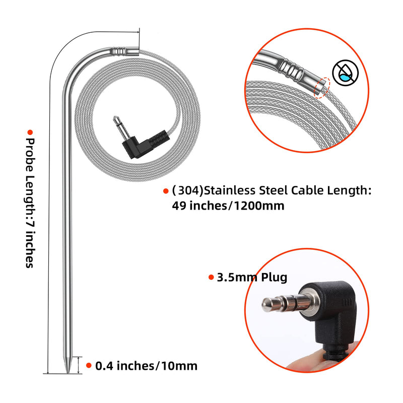 4 Pack Replacement Meat Probe for Masterbuilt Gravity Series 560/800/1050 XL Digital Charcoal Grill + Smoker, 9004190170 Accessories Temperature Probe, with Probe Grommet and Grills Clips MB-4Pack Meat Probe