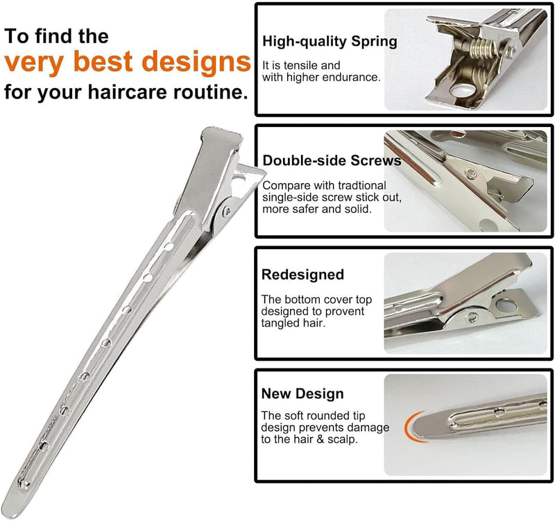 40 Pcs Hair Clips for Styling, 9cm Duck Bill Clips, Pin Curl Metal Sectioning Rollers, Long Roller Styling Alligator Hairdressing, Silver