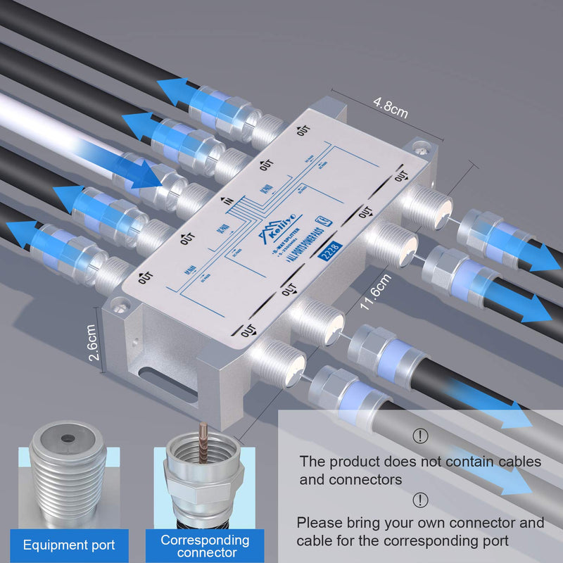 8 Way Coaxial Cable Splitter 5-2500MHz,Work with Satellite TV CATV Antenna System and MoCA Configurations (Sliver-8 Way) 8 way