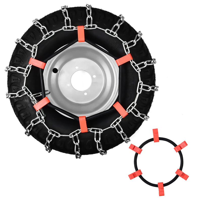 1 Pair Rubber Tensioner Snow Chain Tire Traction Chain Tightener Fit for 18x8.5-8, 18x9.5-8, 20x8.00-8, 20x10-8 Lawn Garden Tractor Snow Blower Tire Chain 6 Link Chain-009