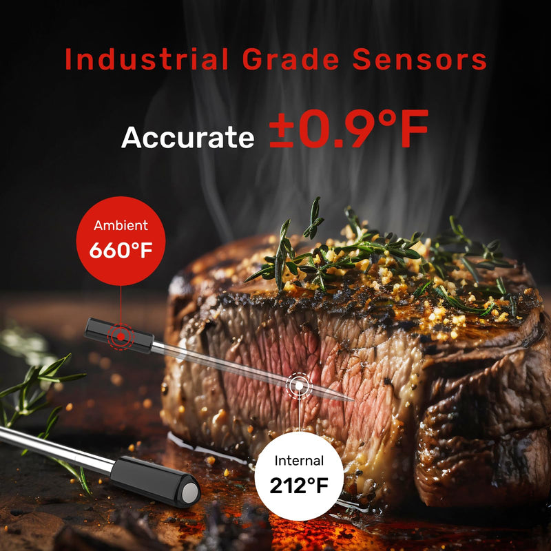  [AUSTRALIA] - Pro Smart WiFi Wireless Meat Thermometer, Unlimited Range, Improved Stability, Ultra-Thin Probe, Bluetooth Digital Food Thermometer for Remote Monitoring of Oven/Kitchen/BBQ/Grill/Rotisserie Black