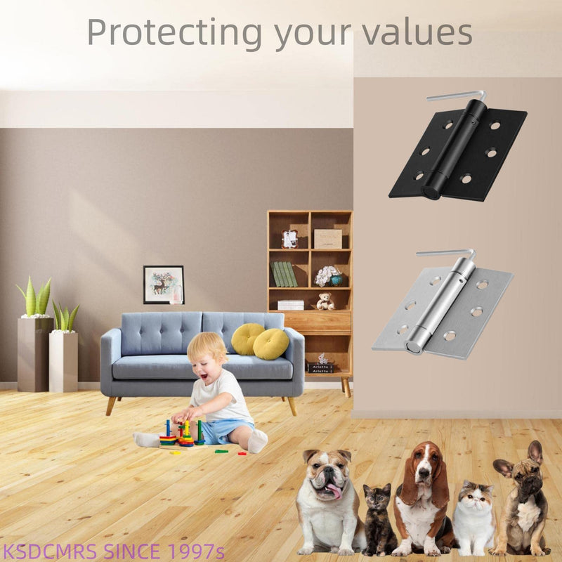 3.5" Self-Closing Stainless Steel Hinges,3-1/2 inch x 3 1/2 Inch Heavy Duty Spring Loaded Automatic Adjustable to Close Door Hinge with Square Corner (Matte Black-2PACK) Matte Black-2PACK