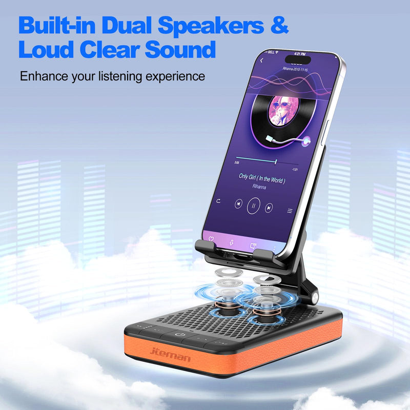 JTEMAN 2 in 1 Cell Phone Stand with Bluetooth Speaker & 3 in 1 Bluetooth Speaker Phone Stand with Power Bank