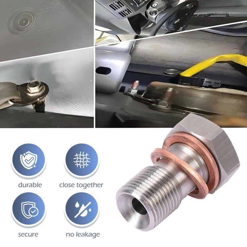 M10x1.0 Metric Stainless Steel Single Banjo Bolt Brake Fitting Adapter, with Copper Washers, Threaded Turbo Brake Line Banjo Fittings, 20mm Long