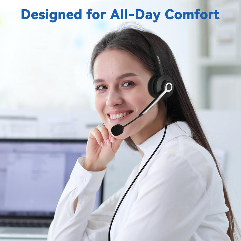 Wantek Monaural RJ9 Call Center Headset with Noise Cancelling Mic, Corded Office Headset with Mute for Avaya Phones Dark