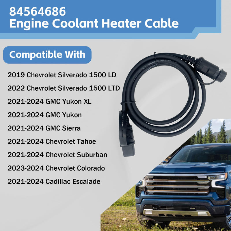 84564686 Engine Coolant Heater Cable Compatible with 2019-2023 Chevrolet Silverado 1500/LD/LTD 2020-2024 GM Chevy Silverado 2500/3500 HD Duramax Trucks GMC Yukon/XL/Sierra 2019-2022 Buick Cadillac