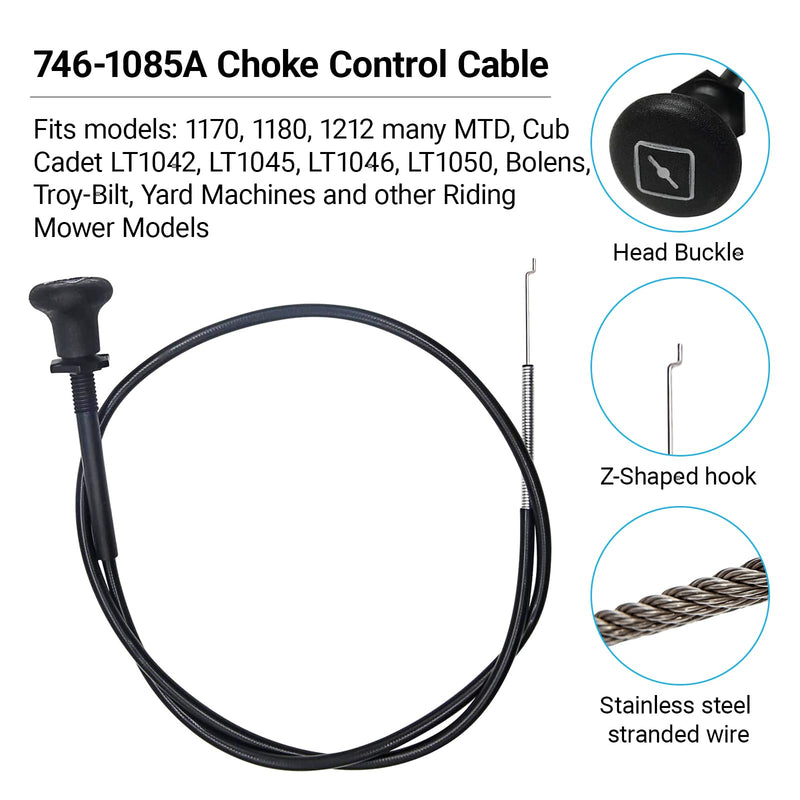 946-1085A Choke Control Cable Replacement for MTD Cub Cadet Troy-Bilt 746-1085 946-1085A 746-1085A Lawn Mower Parts - Fits LT1042 LT1045 LT1046 LT1050 600 700 Series Riding Mower Accessories