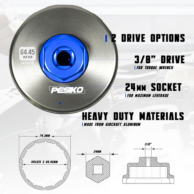 64mm 14 Flute Oil Filter Wrench for Toyota, Lexus and Scion, Precision Machined Aircraft Aluminum Oil Filter Removal Tool for Easily Remove Oil Filter 64mm Oil Filter Wrench