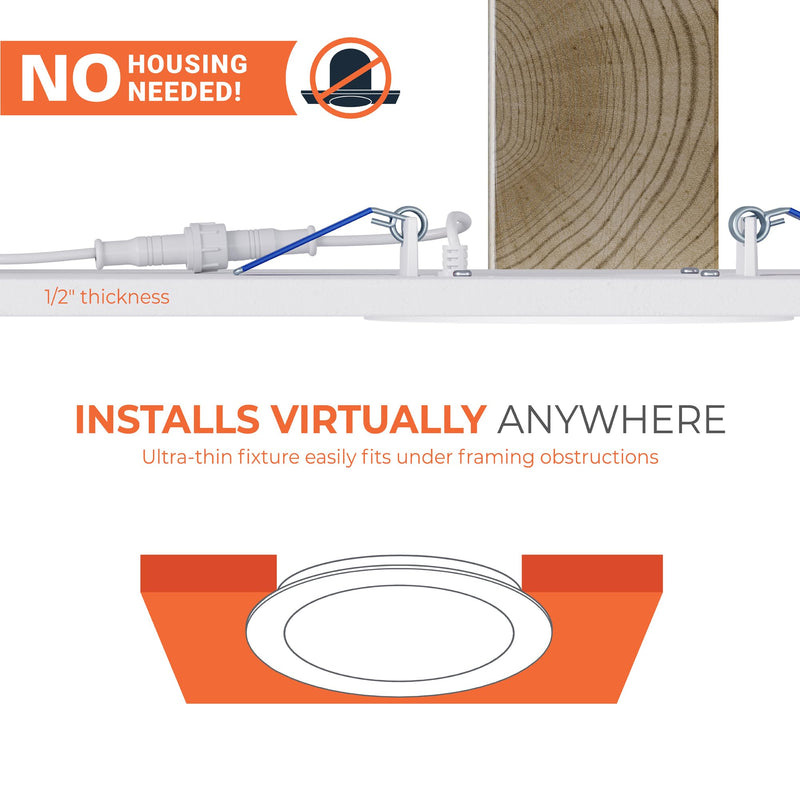 HALO HLB 4 inch LED Recessed Ceiling Light Canless Dimmable with Selectable Lumens and Selectable Color 27/30/35/40/5000K Wet Location Airtight Ultra Slim Indoor Outdoor with 2 Trims HLB4LSFS5-2TR Selectable 700/850/1000 Lumens