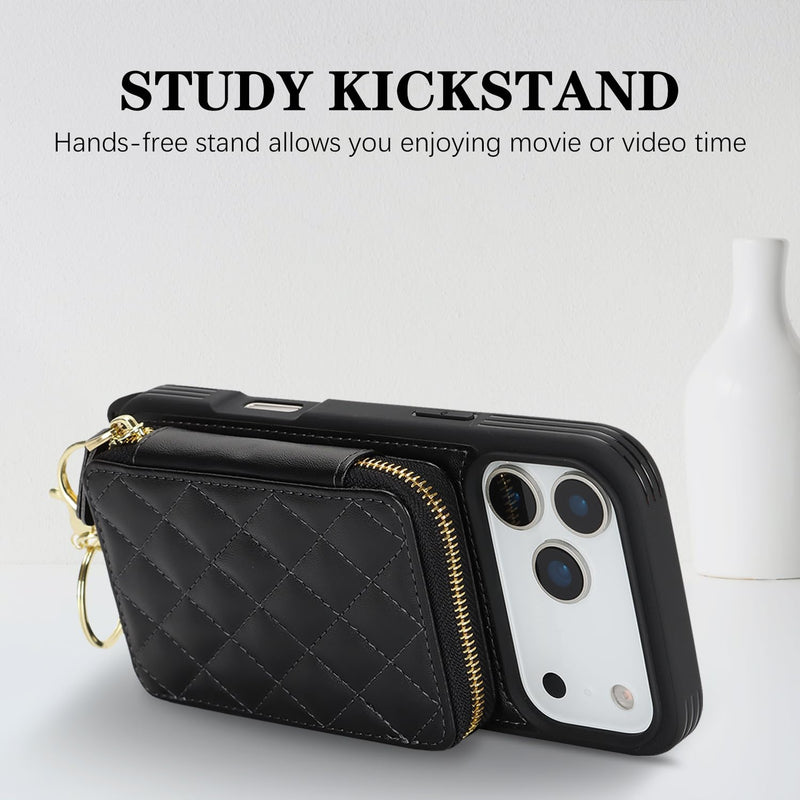 for MagSafe Crossbody Wallet Case for iPhone 17 Pro Max-Black | Protective Purse Case with Card Slots Holder Kickstand Wrist Strap Lanyard Zipper 6.9 Inch 5G black for iPhone 17 Pro Max - 6.9"