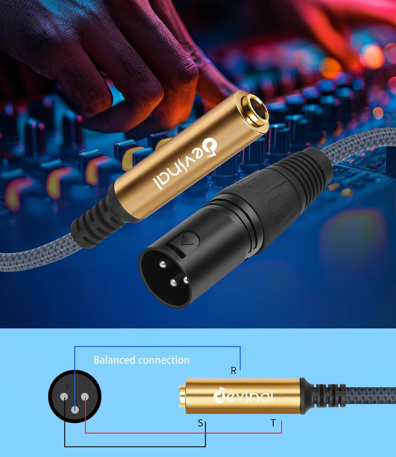1/4" TRS Female to XLR Male Adapter Cable, 2-Pack – 1 ft (30 cm) Balanced Audio Cord, Nylon-Braided, Gold-Plated, Blue & Gold Rings