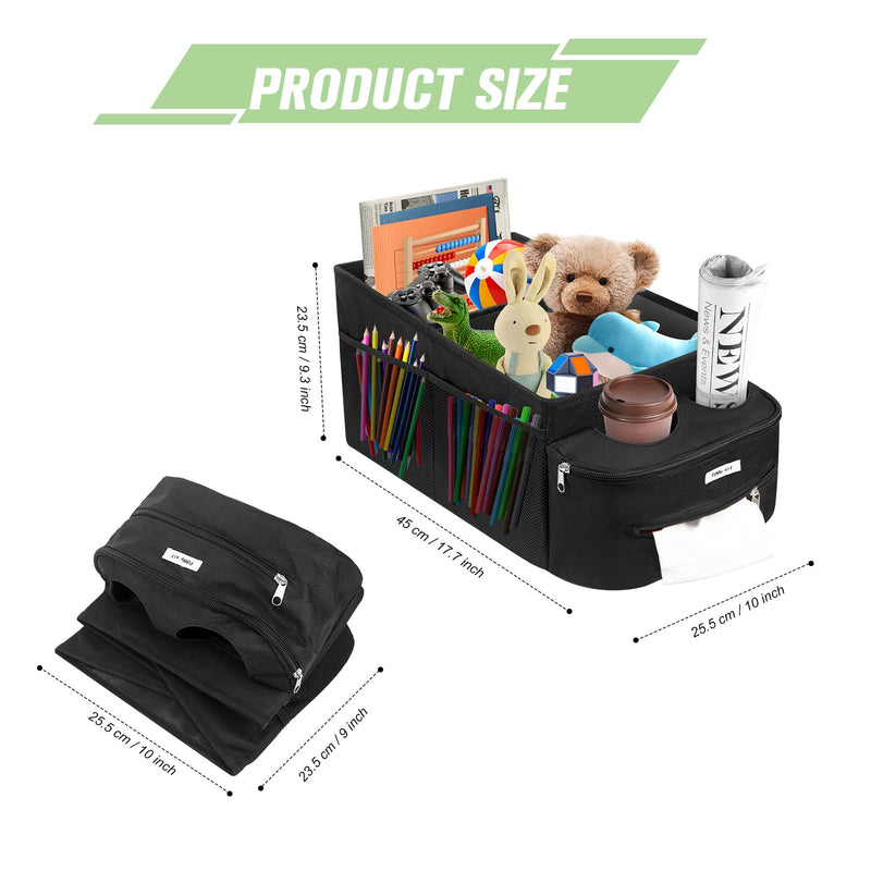 FUNNy elf Passenger Seat Organizer, Collapsible Car Storage with Partitions & 4 Cup Holders for Front or Back Seat Black