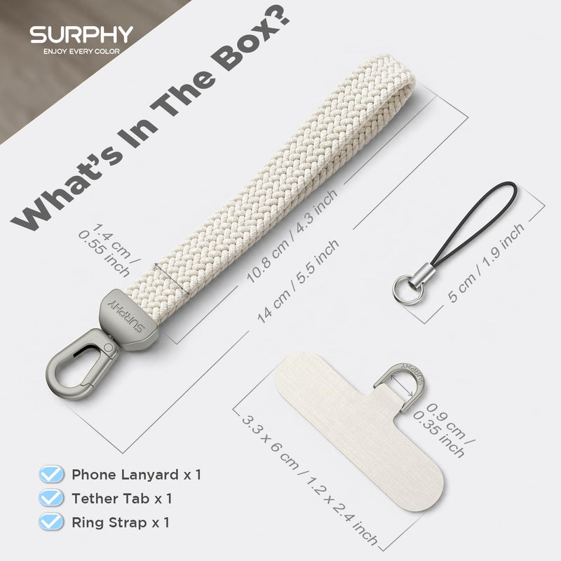SURPHY Elastic Phone Wrist Strap, Phone Lanyard, Key Chain Lanyards | Stretchy Keychain Wristlet with 360° Swivel Snap Hook, Braided Elastic Phone Strap with Phone Tether Tab A- Stone