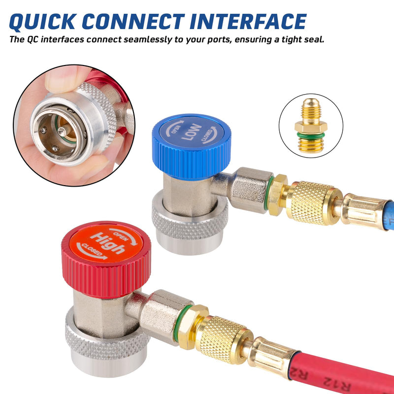 2PCS Superior Efficiency R134a Refrigerant Adapter and Hose Fittings, Automotive A/C High/Low Pressure Couplers for Maintenance and Refill