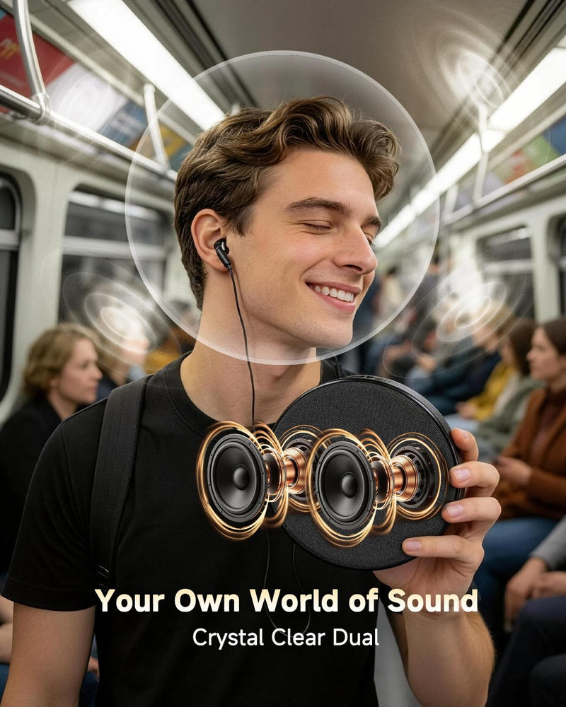 Portable Bluetooth CD Player with Anti-Skip, Stereo Speakers & Headphones | A-B Repeat, PROG Memory, 10 Playback Speeds, AUX input, Small Personal Walkman CD Players for Home, Car & Travel, Ideal Gifts