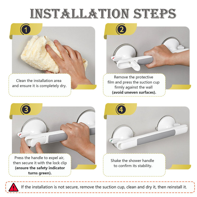 2 Pack Suction Cup Grab Bars for Bathtubs & Showers - Anti-Slip Shower Handles for Elderly, Seniors & Handicap - 13 Inch Heavy Duty Bathroom Safety Grip Bar, Tool-Free Install 2