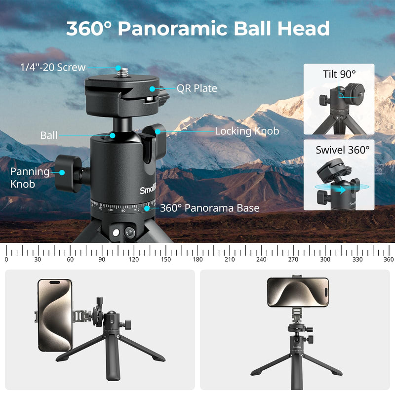 SmallRig Portable Mini Desktop Tripod, Aluminum Alloy Compact Small Tabletop Tripod with 360° Ball Head, 1/4 Screws Quick Release Plate for DSLR，Camera, Phone, Load up to 11 Pounds - 4630