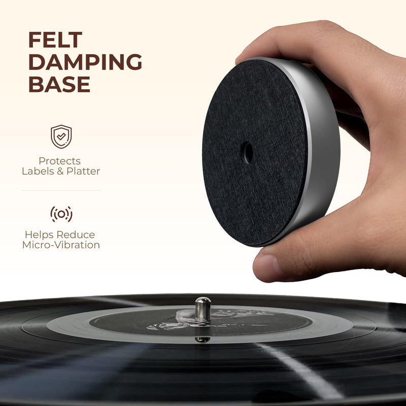 Turntable-Safe 7.1±0.2 oz (200±5 g) Aluminum Record Weight Stabilizer | Balanced Vinyl Record Weight, Low-Profile Design, Soft Velvet Felt Damping Base, Reduces Micro-Vibration & Resonance, Silver Sliver