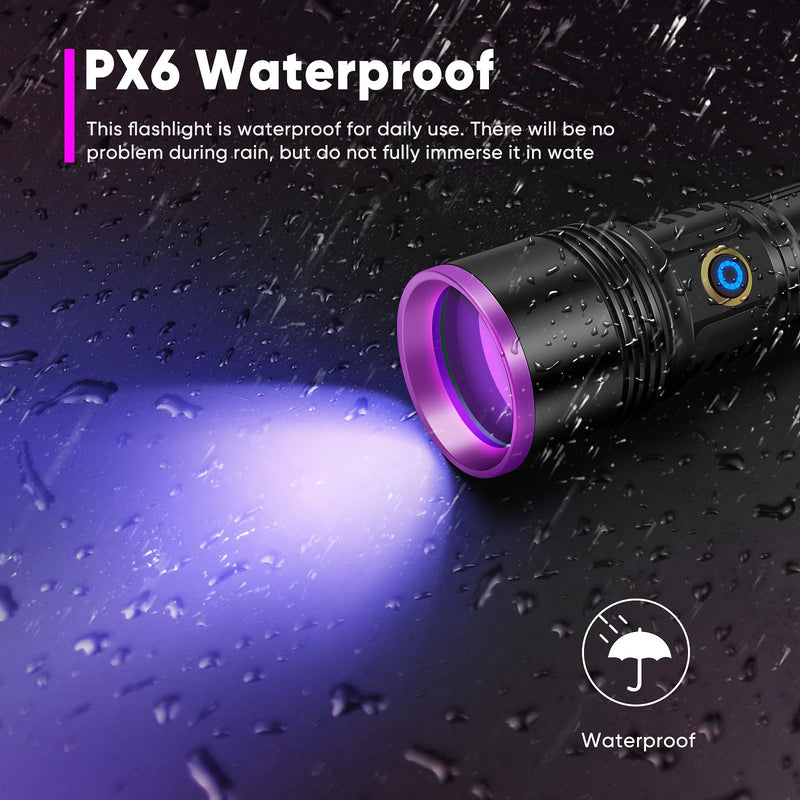 30W 365nm UV Flashlight USB Rechargeable UV Light High Power Black Light Flashlight for Pet Urine Detection, Resin Curing, Minerals, Blood tracking, Scorpion, Rockhounding,Yooperlites, A/C Leak Detect