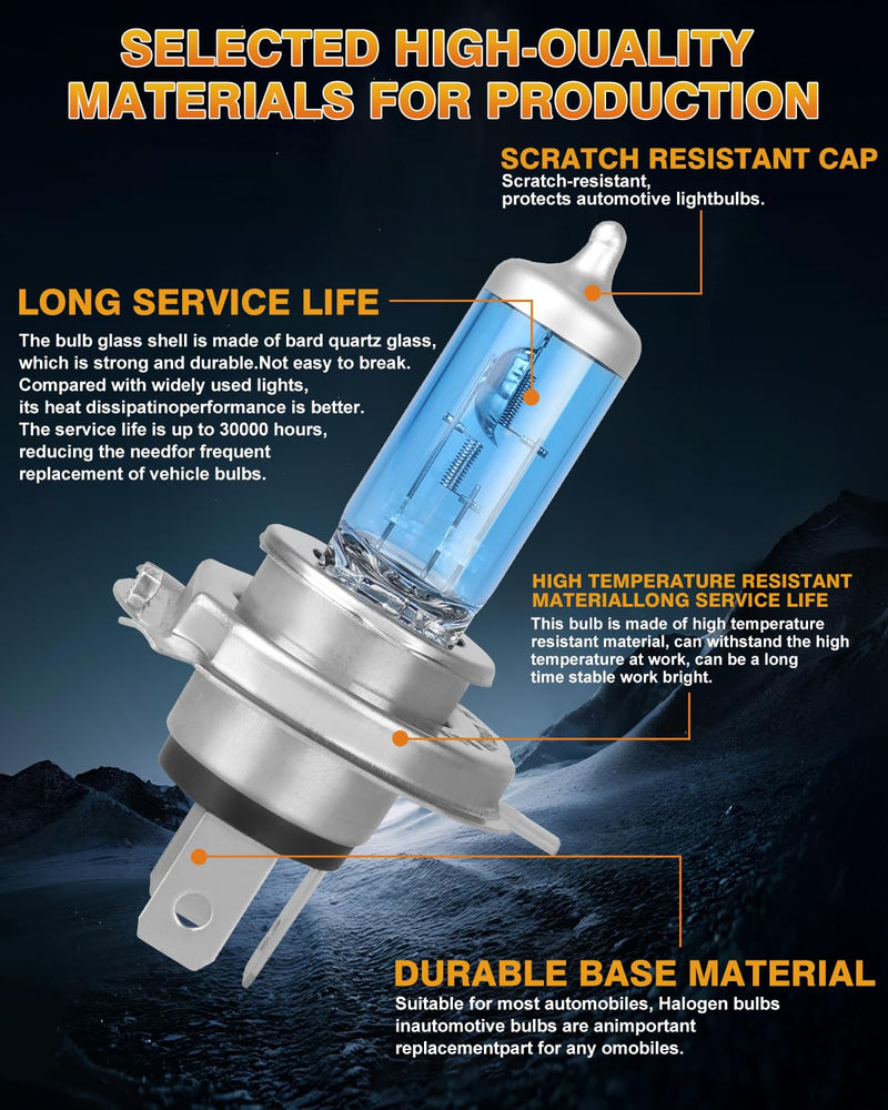 Fit (1997-2004/2007-2014) for HONDA CRV Headlight Bulbs, 9003/H4 High Low Dual Beam 9003 Halogen Bulbs 300% Brightness High Performance Halogen Bulbs Combo 2PCS (1997-2004/2007-2014)HIGH LOW DUAL