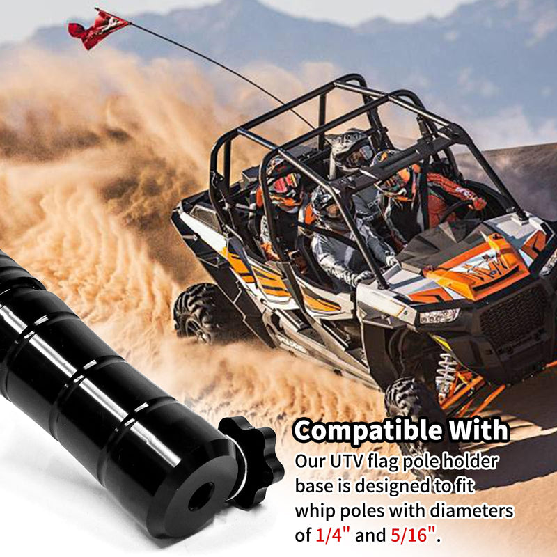 Quick Release Flag Pole Holder - Flag Mount Base for 1/4" & 5/16" Poles - Whip Flags Holder Compatible with UTV ATV Off Road 4 Wheeler Dune Buggy Side By Side SXS Can-Am Maverick Polaris Razor (Black) Black