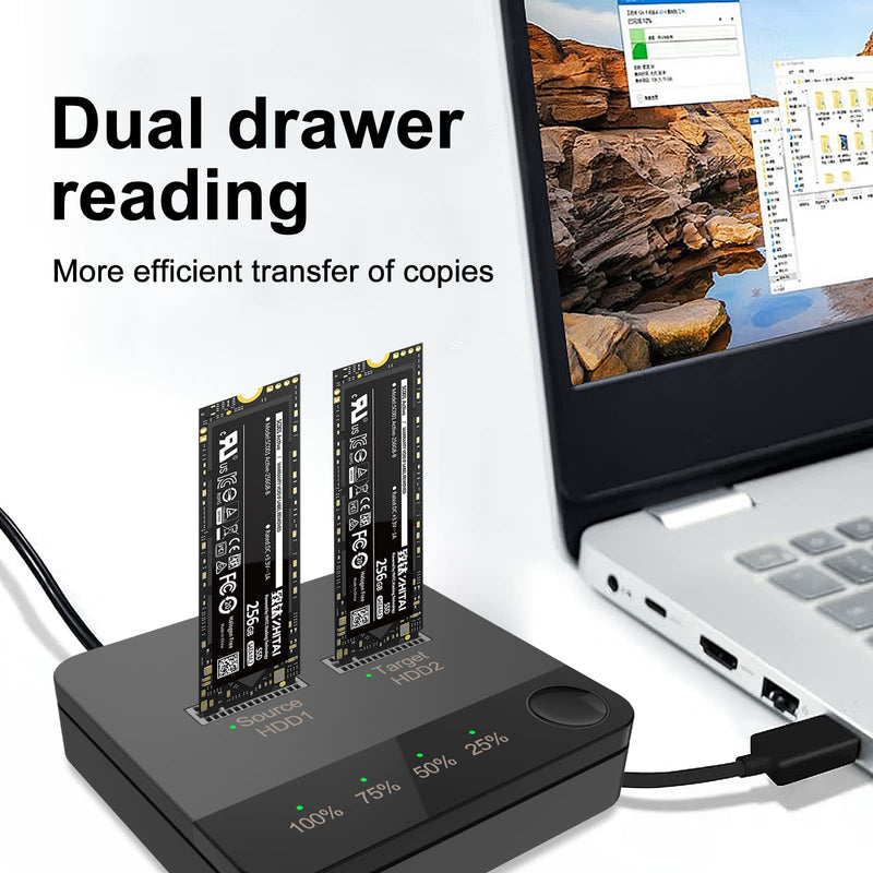 VR robot m.2 SATA Docking Station, M.2 Duplicator Clone Docking Station Converter with mSATA SSD Storage Box,Support Offline Clone duplicator and one- Key Disk Copy Function