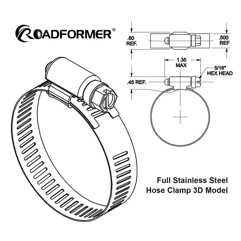 2" Worm Gear Hose Clamp - SAE 32 Size, Full Stainless Steel with 1/2" Band Width, Working Range 40mm - 64mmHose Clamps, 10 Pack 2" Hose Clamp 40mm - 64mm (1.57" - 2.5")