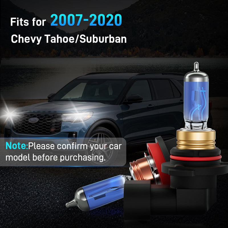 Fits for 2007-2020 Chevy Tahoe/Suburban Halogen Headlight Bulbs Combo, Ultra Bright 5000K White High Low Beam Headlight Bulbs, Plug and Play, 4 Pack