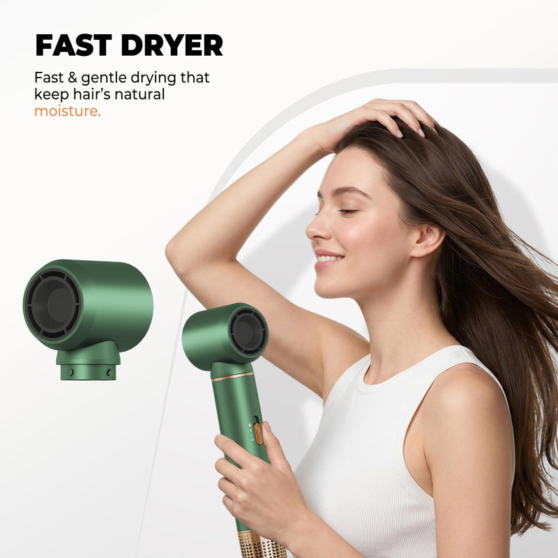  [AUSTRALIA] - 5 in 1 Hair Styler, Hot Air Styler 5 in 1 Blow Dryer Brush & Volumizer | Air Brush 5-in-1 Hair Styler Brush Auto Hair Curler 5-in-1 Hot Air Brush for Women Green