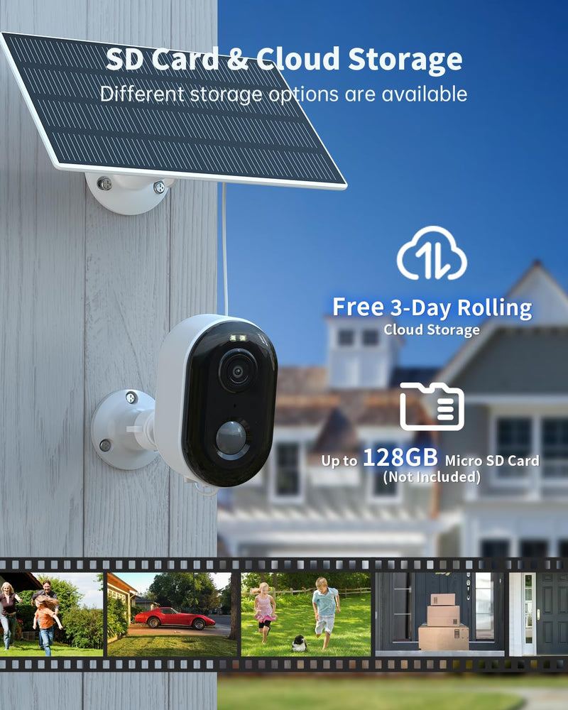 Security Cameras Wireless Outdoor, Solar Battery Powered 2k Color Night Vision, AI Motion Detection, IP66 Weatherproof, 2-Way Talk, SD/Cloud Storage, 2.4Ghz WiFi Cameras for Home Security (2 Pack) 2 Pack