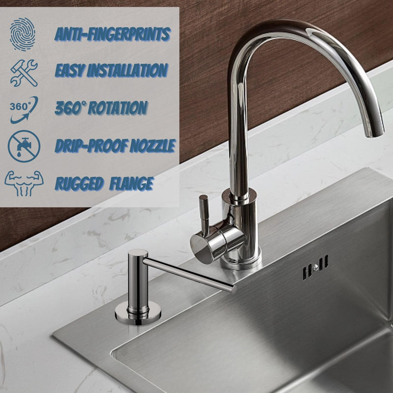 Improved Chrome Kitchen Sink Soap Dispenser - Stainless Steel Countertop Soap Dispenser – Best Choice for Dispensing Liquid & Gel Soap, Hand Lotion