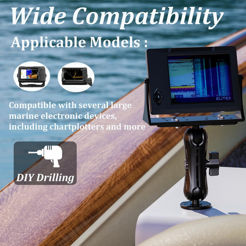 LOKTENWO Aluminum Fish Finder Mount for Boat with 1.5" Ball & 5.7" Arm | Heavy Duty Universal Marine Electronic Mount Compatible with Garmin, Lowrance, Humminbird, Raymarine