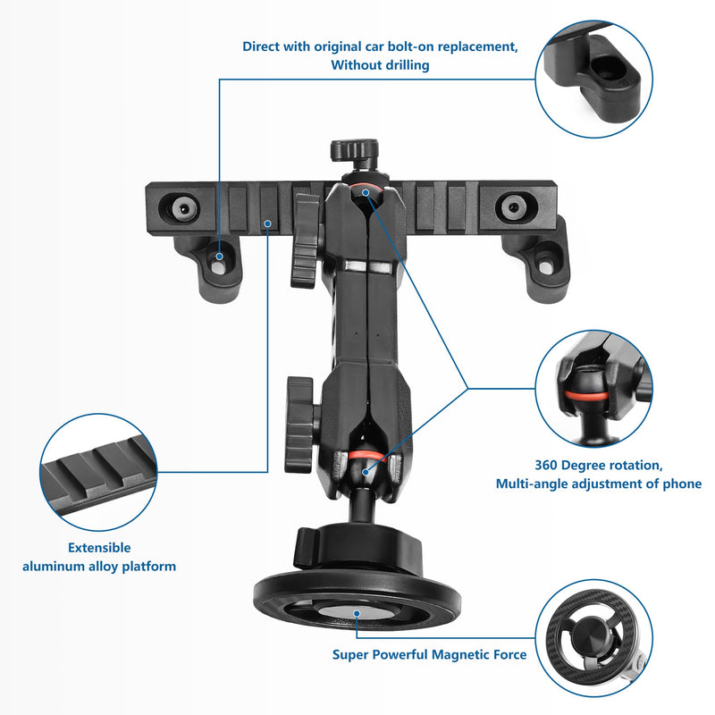 sukemichi Phone Mount for Dodge RAM Truck 1500/2500/3500 & TRX 2019+ Accessories, Dash Platform Phone Mount Magsafe Fit 5"/8.4"/12"/14" Screen, Cell Phone Holder for NATO Rail